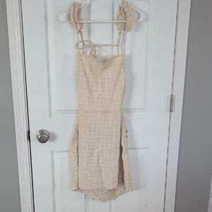 Free People Cream Textured Mini Apron Dress